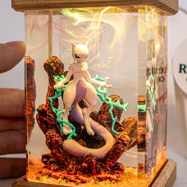 Mewtwo resin night light, pokemon lamp for kids Unique Gamer Gift, Bedroom & Playroom Decor, christmas gift for kids
