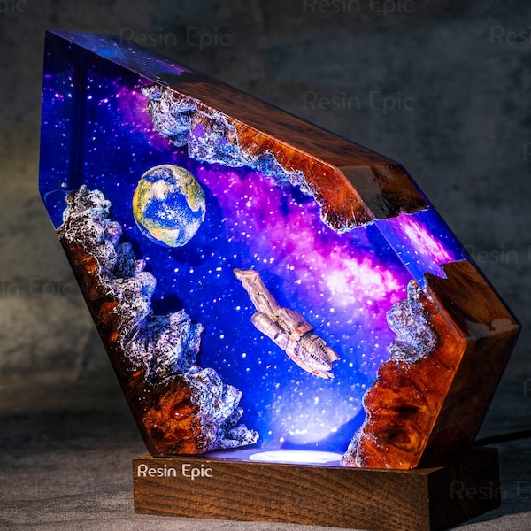 Serenity Ship resin night light - Astronaut Galaxy Epoxy lamp, Firefly Inspired Sci-Fi lamp, Gift for mom, Serenity Ship figure