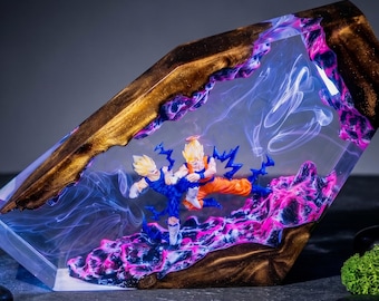 Goku and Vegeta Resin Lamp, Dragon Ball Z Night Light, Super Saiyan Battle Lamp, Anime Epoxy Lamp, father's day gift ideas, Gift for dad