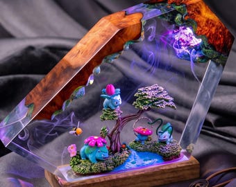 Pokemon Evolution Resin Lamp, Bulbasaur & Eevee Evolution Diorama, Fire Electric Pokemon Night Light, Christmas Gift for Pokemon Fans