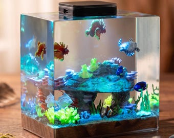 Coral Reef Resin Lamp, Tropical Fish & Sea Turtle Aquarium Light, Marine Life Decor, Ocean Lover Christmas Gift