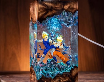 Dragon ball Majin Son goku and vegeta resin night light, Super Saiyan Battle Lamp, Unique Gift for Anime Lovers