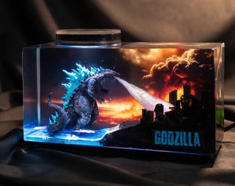 Godzilla Atomic Breath Resin Lamp, Kaiju Monster Night Light, Christmas Gift for Godzilla Fans, Monster Movie Decor,