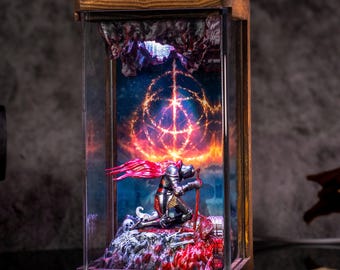 Elden Ring Tarnished Night Lamp, Dark Fantasy Knight Light, Elden Ring Gaming Desk Decor, Handcrafted Diorama Resin Figure