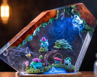 Bulbasaur Evolution Resin Lamp, Pokemon Evolution Diorama, Eevee Evolution Night Light, Pokémon Fire & Electric lamp, christmas gift ideas