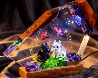Xmas Gift 2026: Toothless & Light Fury Resin Lamp, How to Train Your Dragon Night Light, Night Fury Dragon Decor, christmas gift for kids