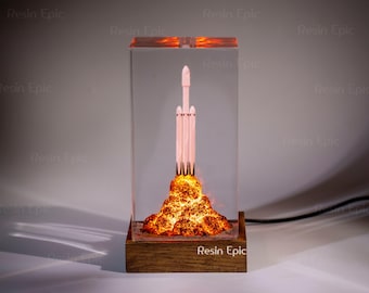 SpaceX Falcon Heavy diorama lamp, Starship resin night lights, Space resin lamp for him, gift for kids