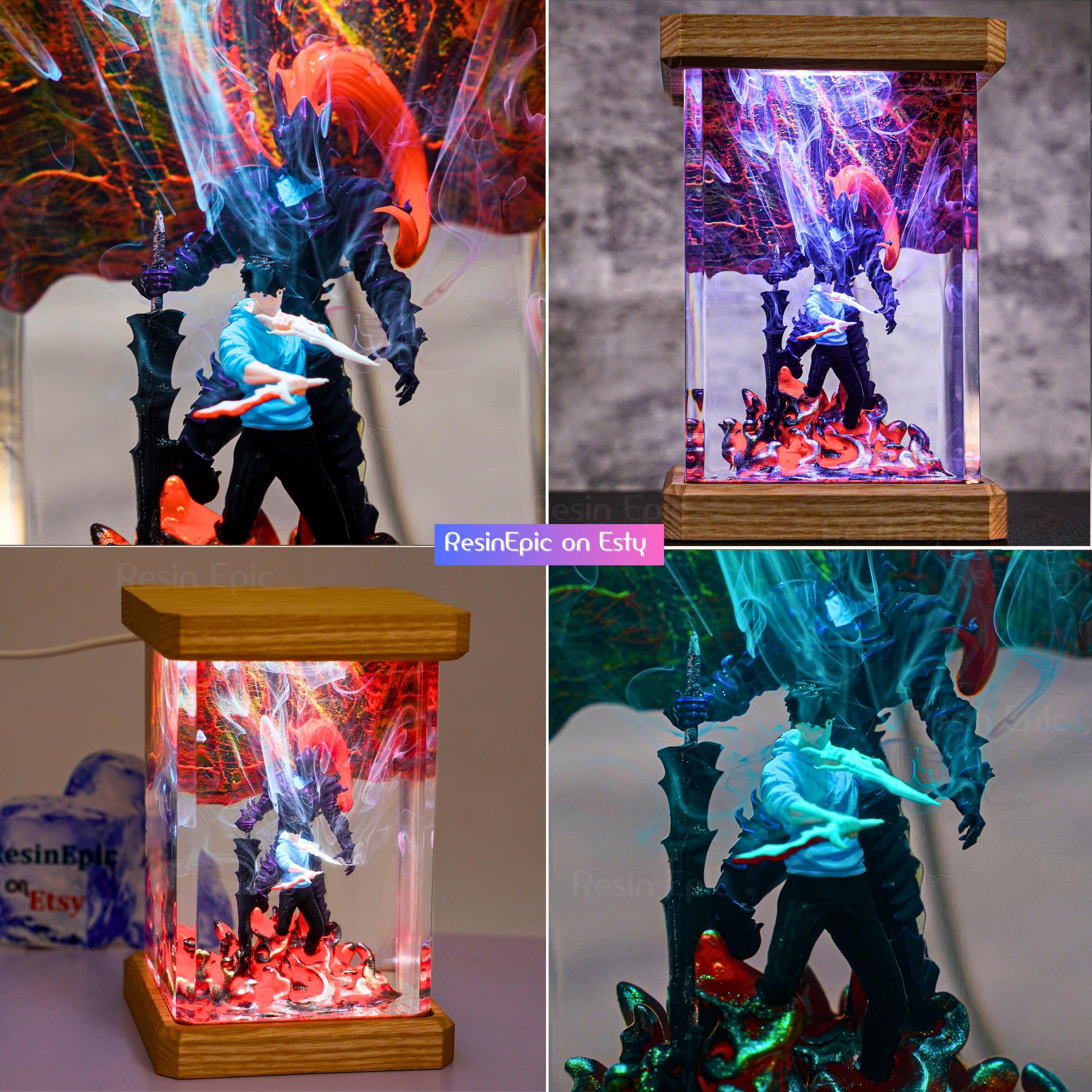 Shadow Warrior Resin Lamp – Fantasy Duo Night Light, Gaming Decor, Solo Leveling Shadow Warrior Resin Lamp – Sung Jin-Woo, mothers day gift