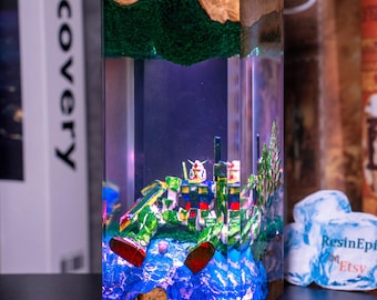 Rebirth Robot Resin Lamp – Handmade Mecha Diorama Light, Futuristic Anime Decor, Unique Gamer Gift