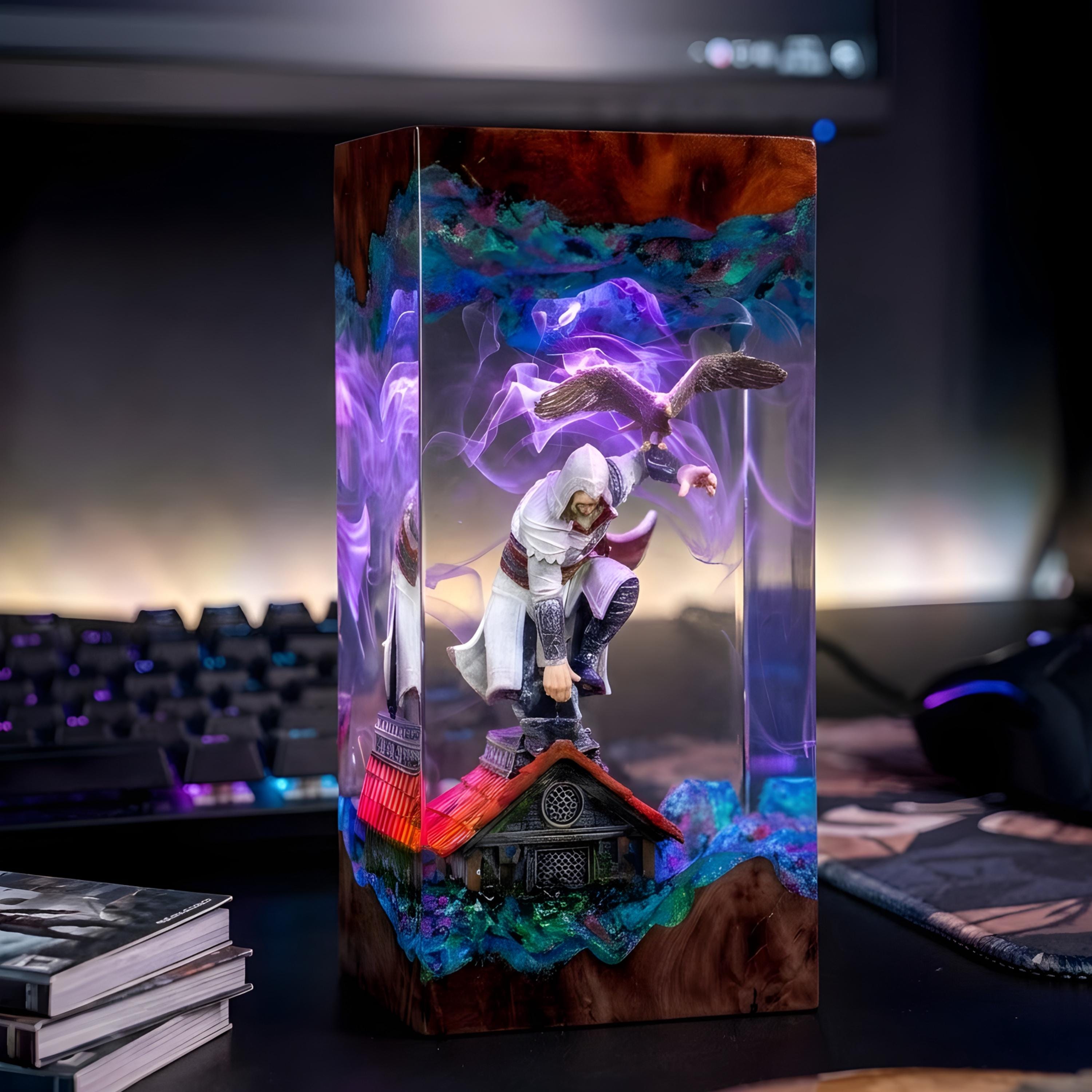 Ezio Auditore Resin Lamp, Assassin’s Creed Night Light, Handmade Epoxy Lamp, Assassin Figure Light, Gamer Room Decor, AC Gift for him