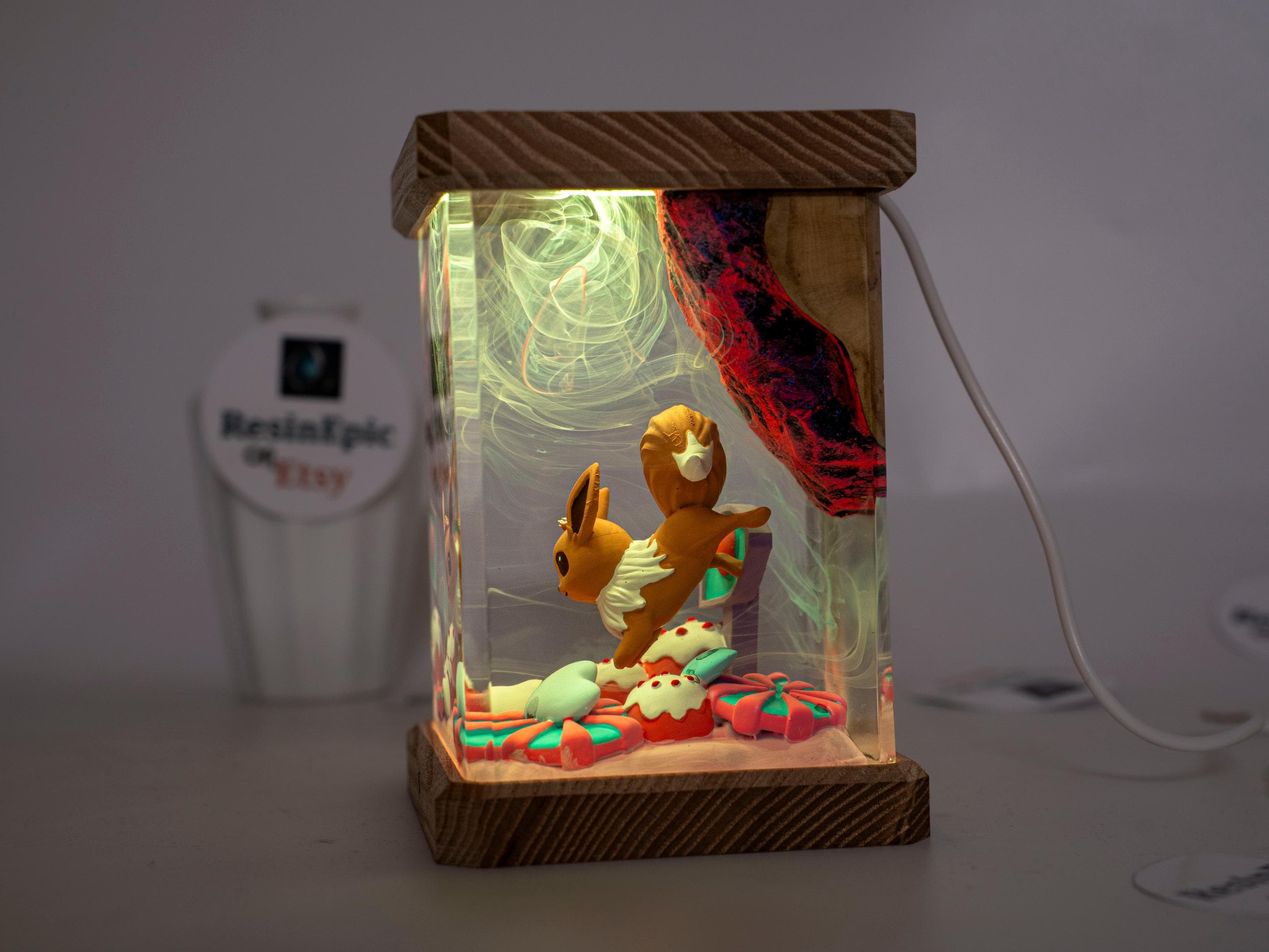il_fullxfull.6933106561_i6xj Cute Fox-Inspired Resin Lamp – Handmade Cube Night Light, Fantasy Creature Scene, Kawaii Gift Decor, Bedroom & Playroom Decor
