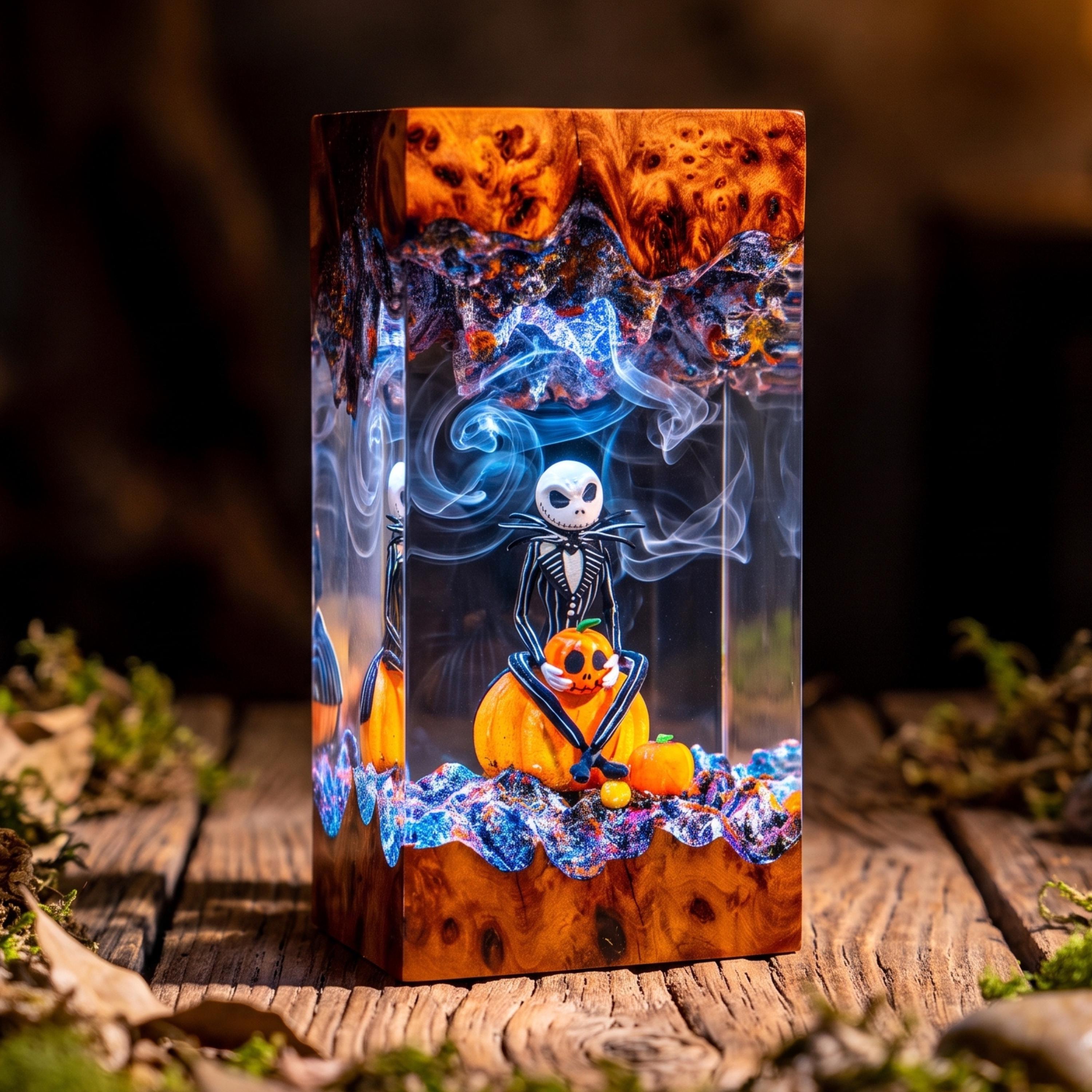 Halloween Jack Skellington Resin Lamp– Spooky Hand, Bats & Pumpkin