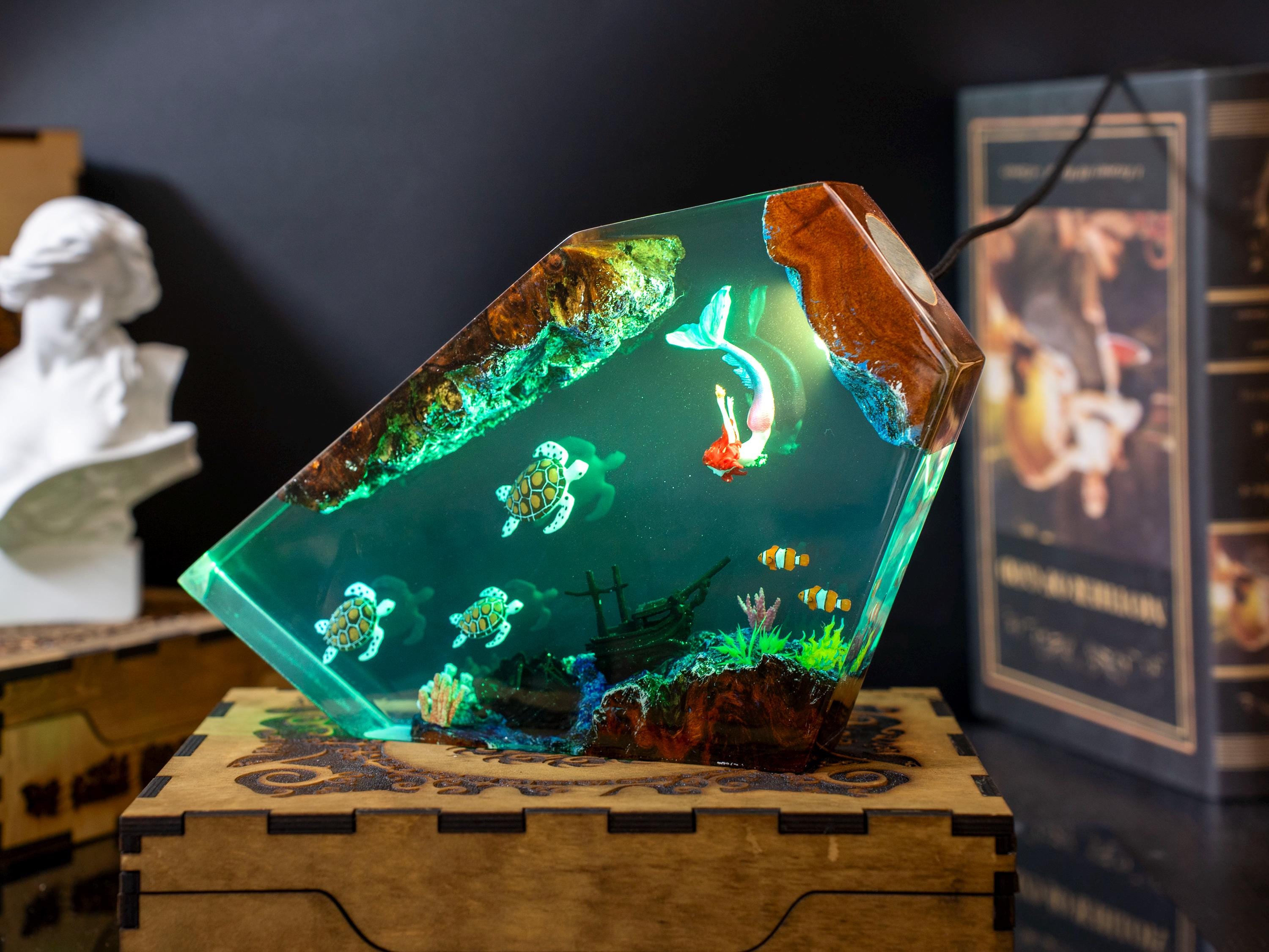 Turtle and Mermaid Resin night lights - Furniture and decor, resin lamp, gift for kid, Gift for mom, christmas gift