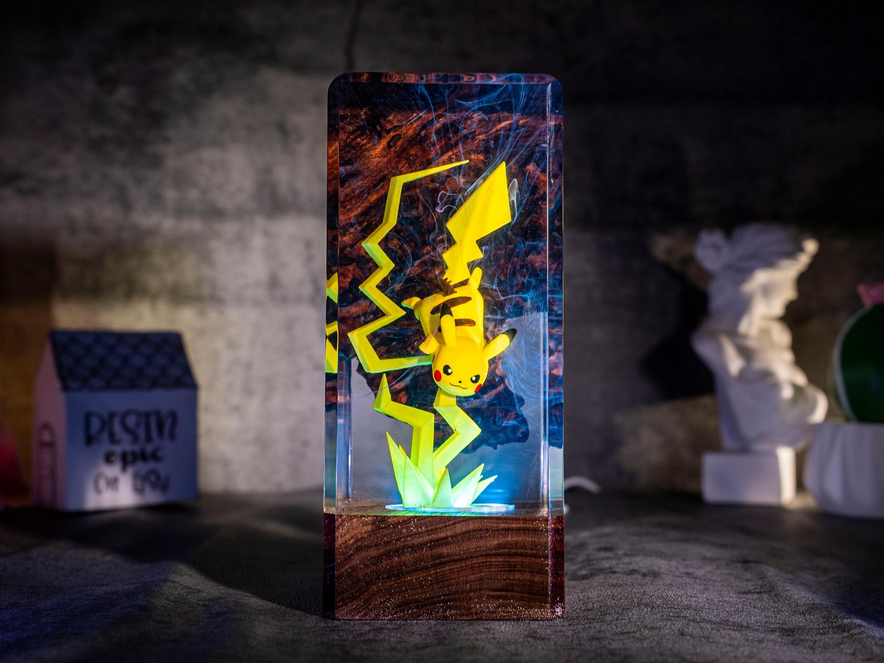 Handcrafted POKEMON Resin Lamp – PIKACHU Night Light, Custom Home Decor, Ideal Gift for Kids,