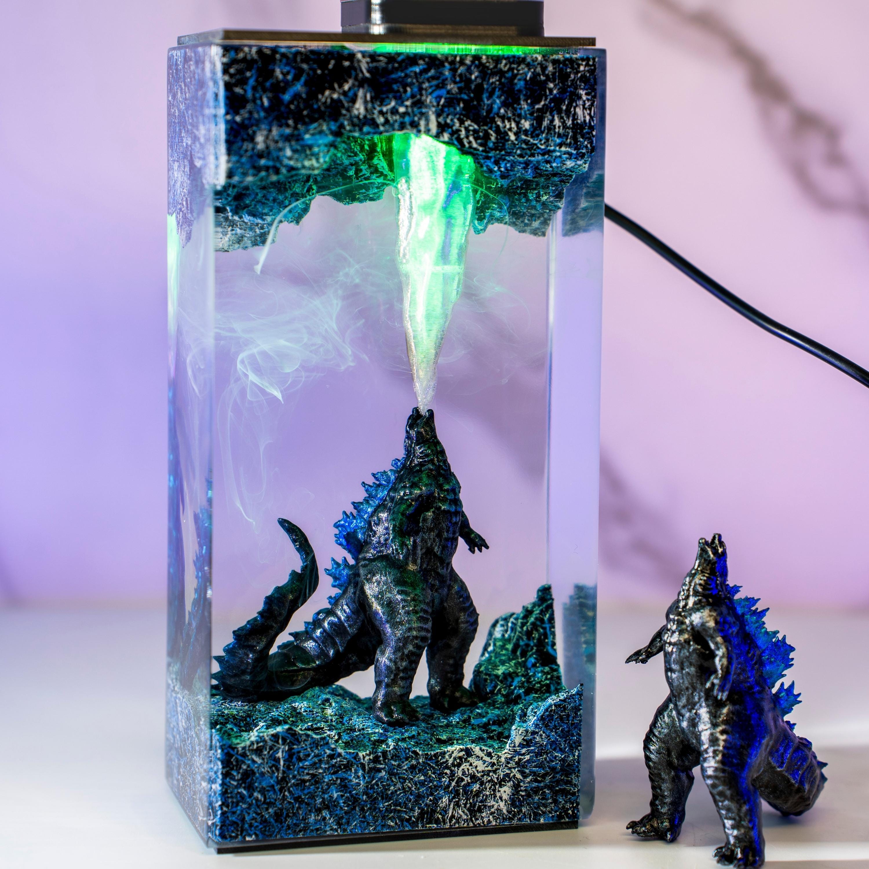 Custom Monster Night light, Handmade Diorama Lamp, godzilla wooden