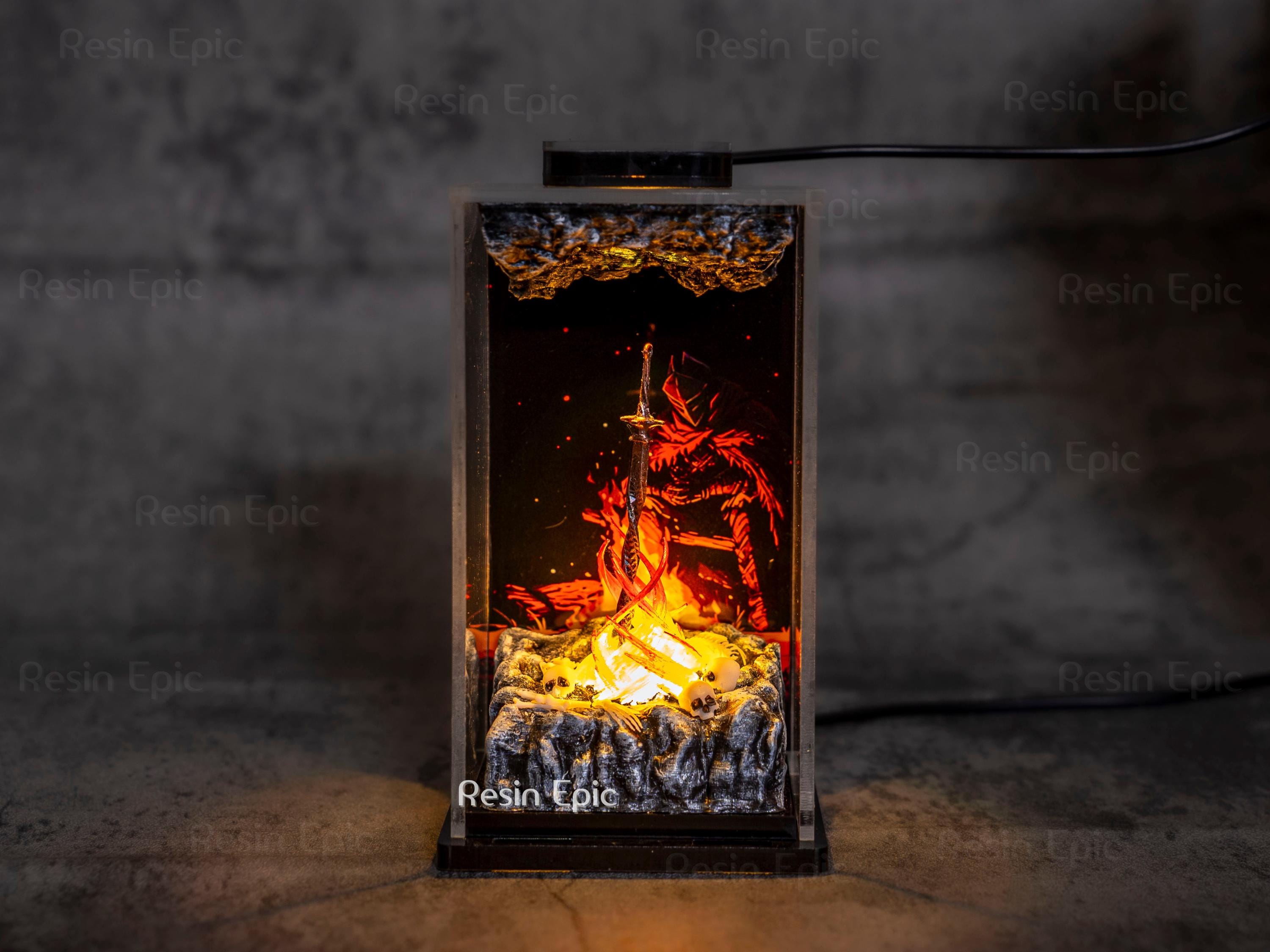 Resting place in D.ark Sou.ls Night Light - Epoxy Game Gifts, Dark S0uls Bonfire 3D Diorama, Bonfire of the Undead