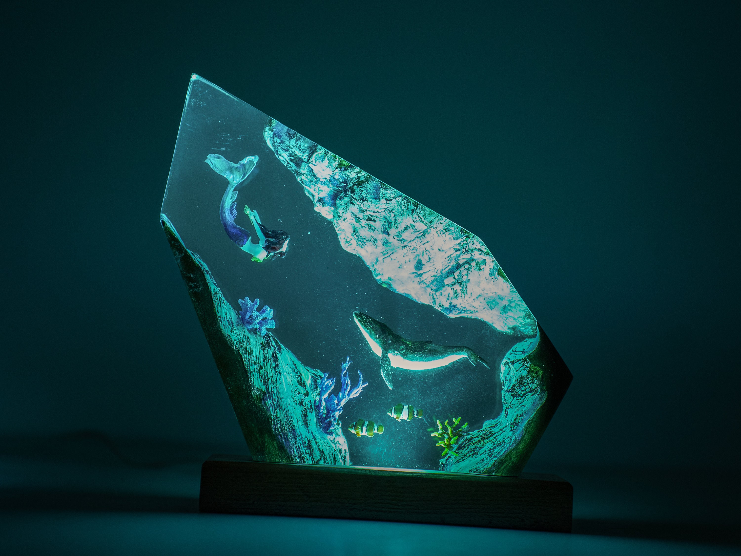 Turtle and Mermaid Resin night lights-  home decor, resin night light, desk lamp, gift for home, christmas gift
