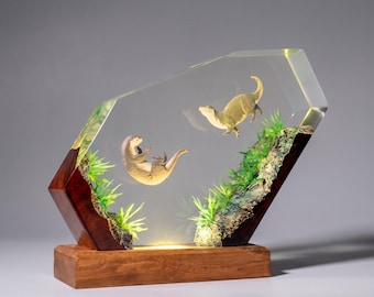 Otter Couple Resin Lamp, Cute Otter Night Light, Romantic Couple Decor, Unique Baby Shower Gift, Otters Christmas Lights