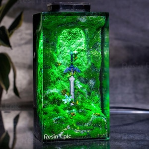 Handmade Floating Island Resin Lamp – Sword & Silent Flower Night Light, Fantasy Desk Decor, Gift for Him, Master Sword gift