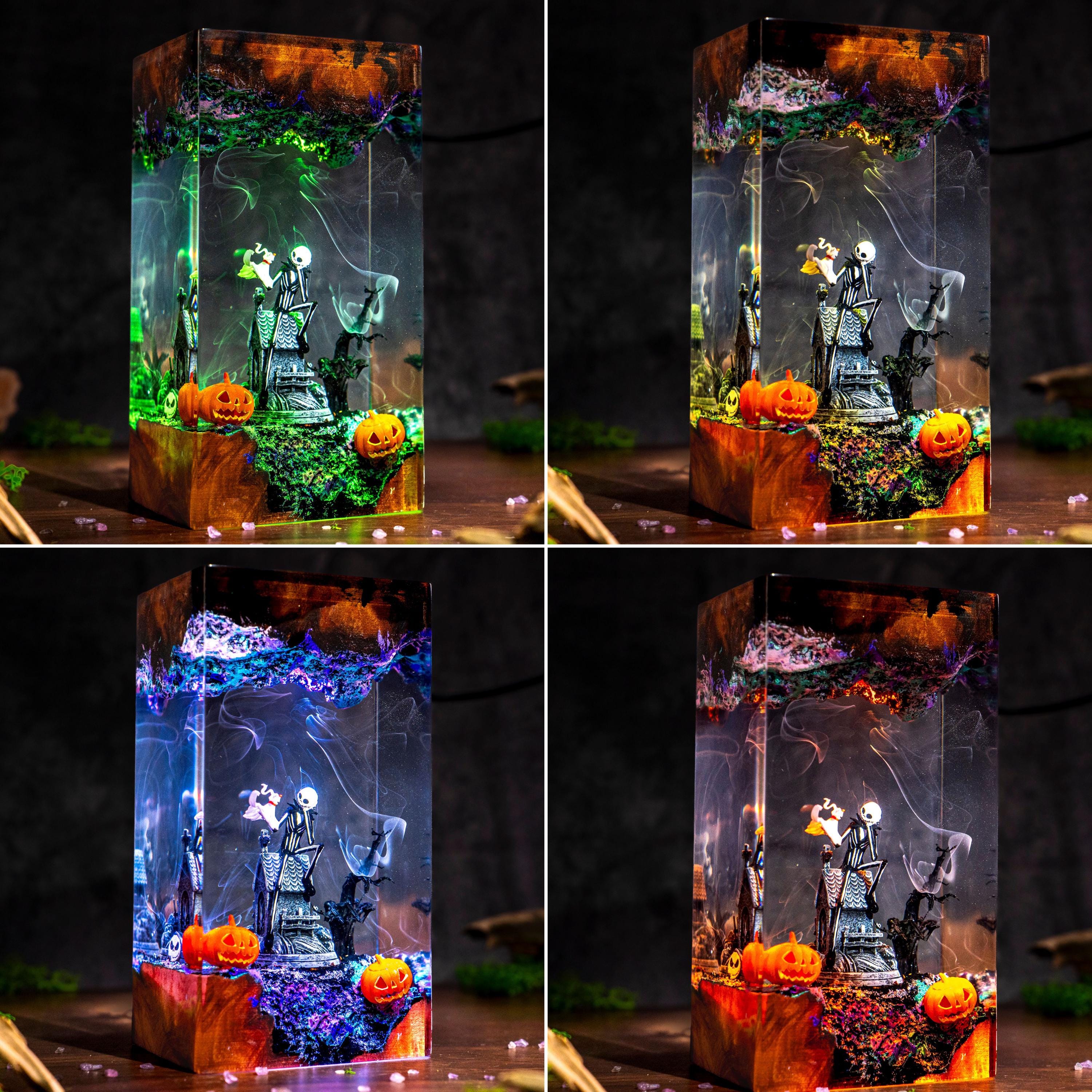 Halloween Jack Skellington Resin Lamp– Spooky Hand, Bats & Pumpkin
