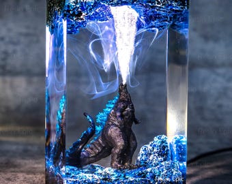 Custom Monster Night Light, Handmade Diorama Lamp, Godzilla Wooden