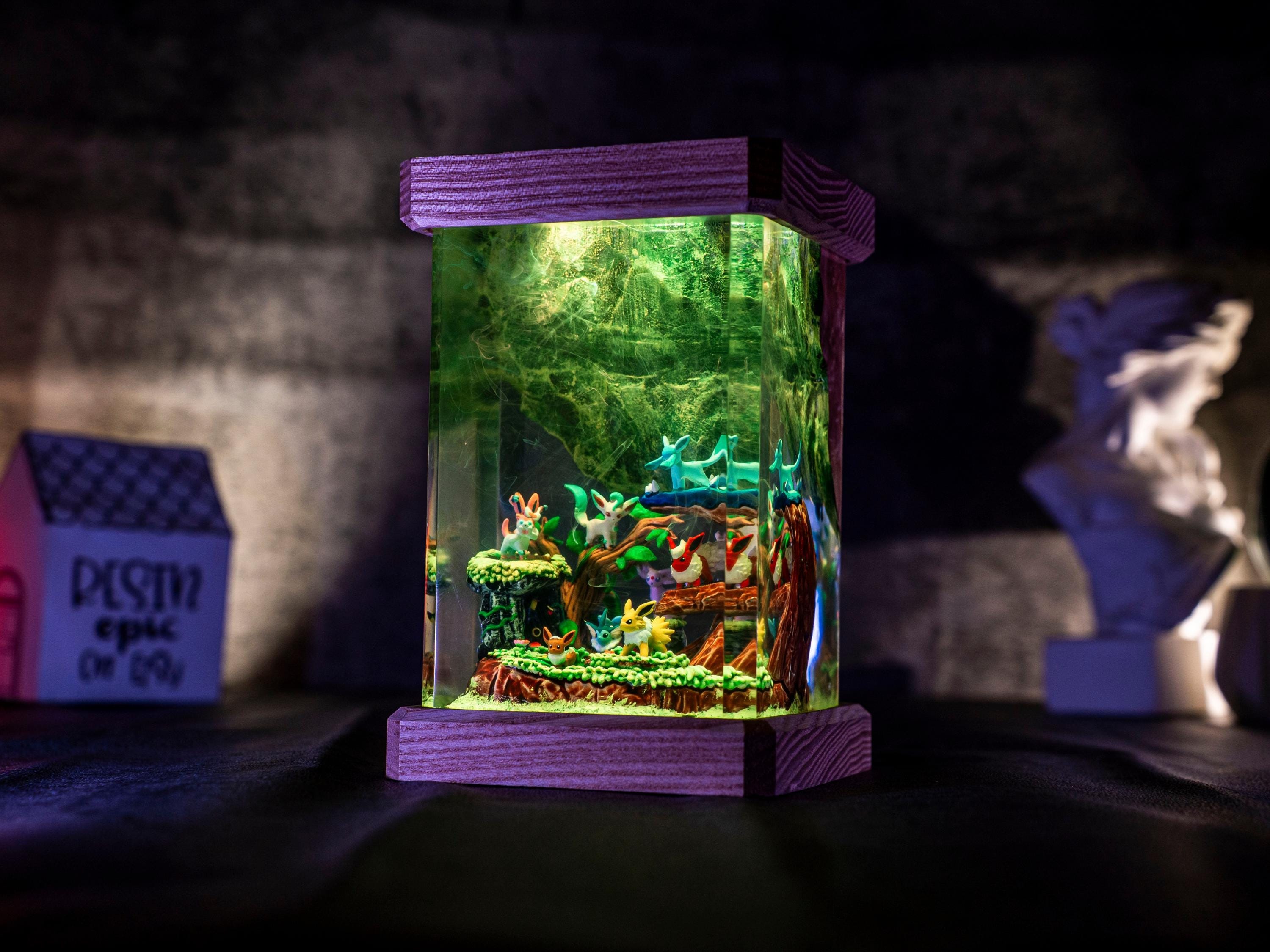 Eevee Evolution Resin Lamp, Unique Epoxy Lamp for Kid, custom night light, pokemon figure, mother's day gift ideas