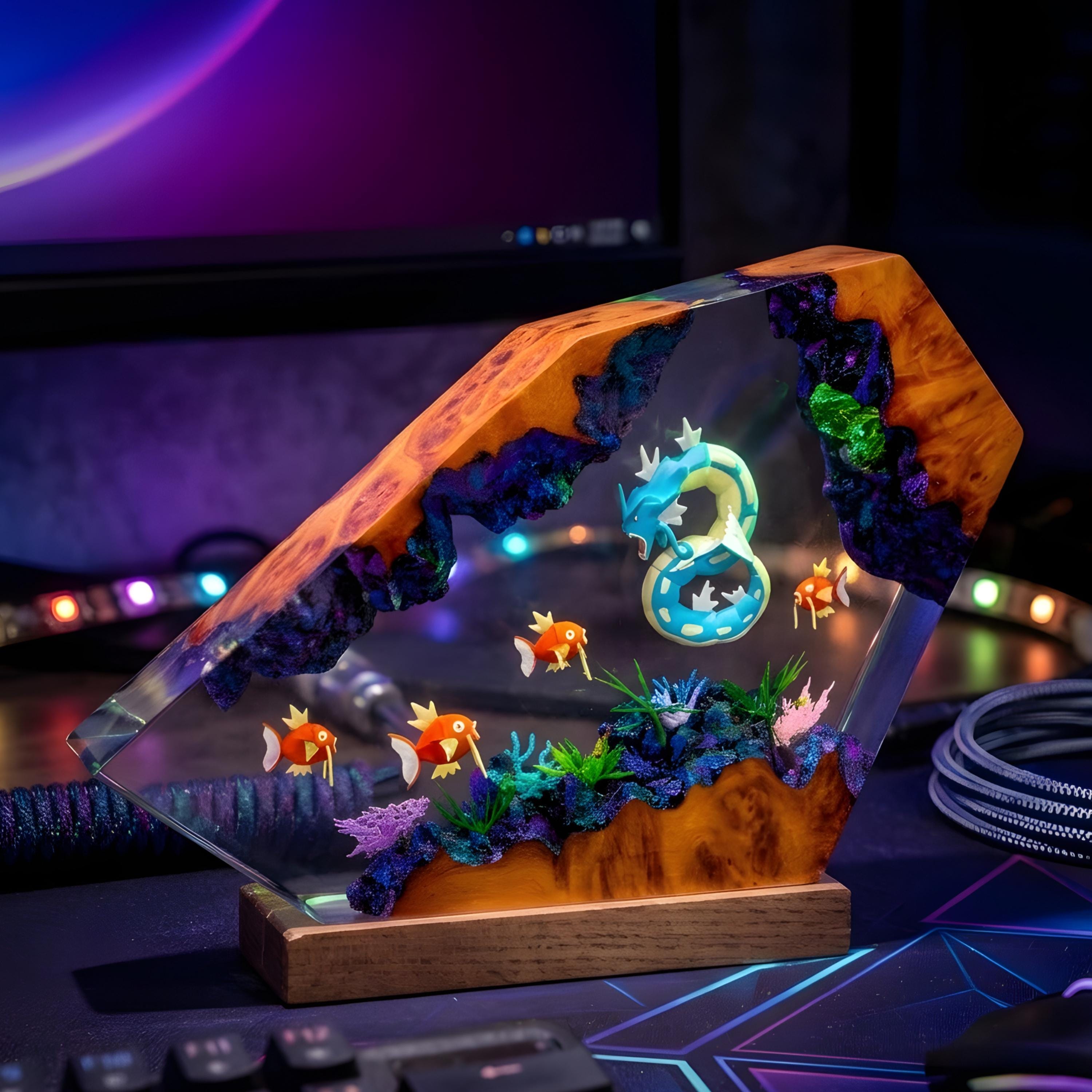 Magikarp Gyarados Evolution Resin Lamp, Pokemon Night Light, gift for kids, Handmade Epoxy Diorama Fantasy gifts, mothet's day