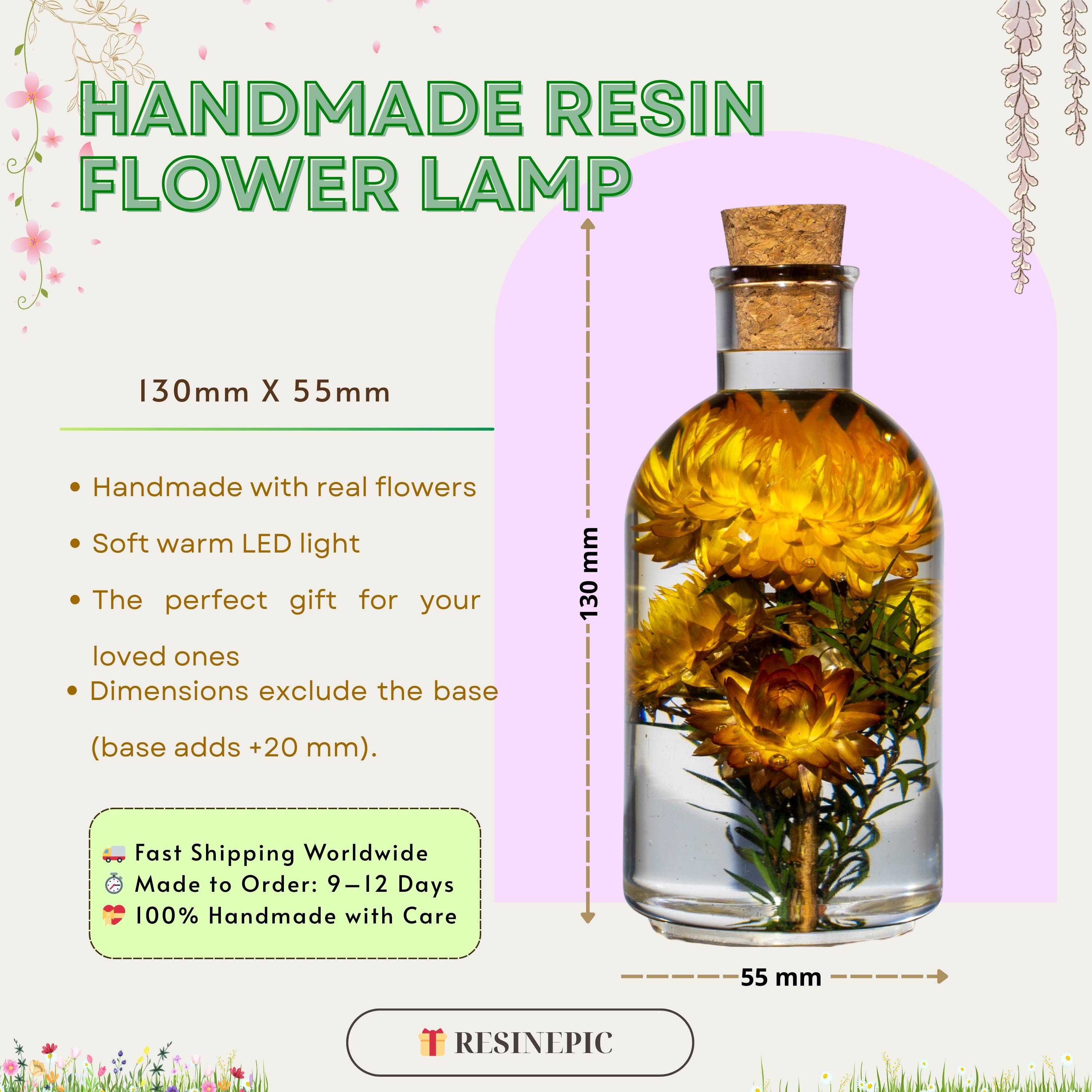 Immortal Flower epoxy lamp, Personalized wood engraved lamp, Romantic Flower Dome Lamp, Handmade Epoxy Lamp, Anniversary Gift