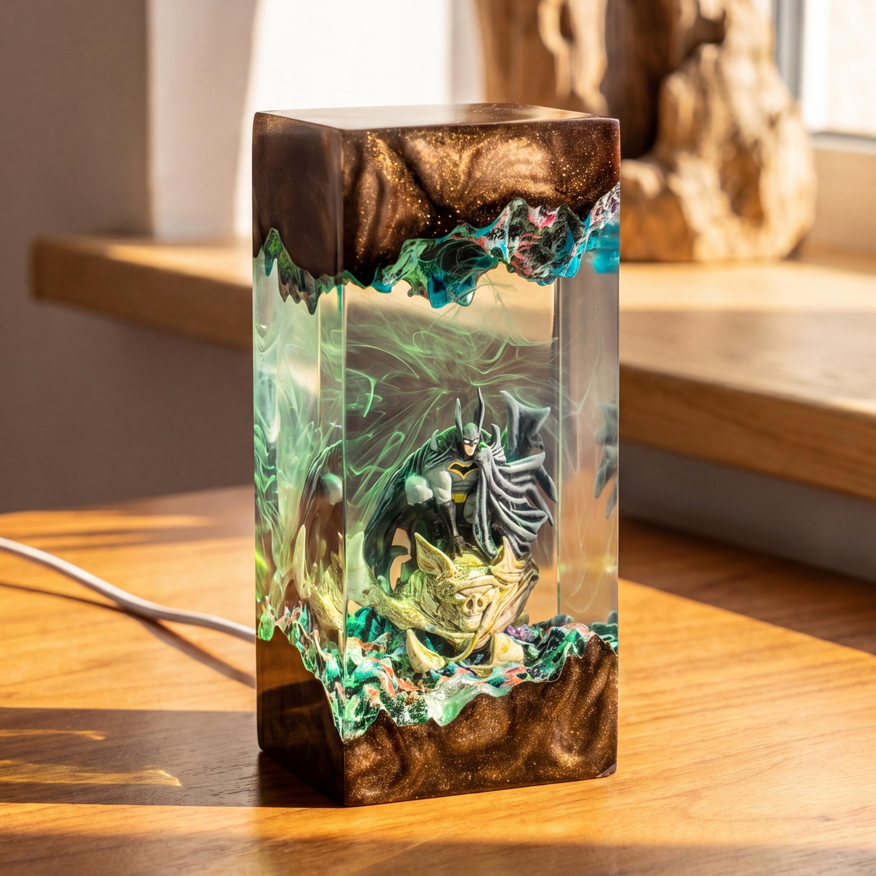 Batman Resin Lamp, DC Superhero Lamp, Unique Superhero Gift for him, DC Comic Epoxy Art Desk Decor Gift For Him, Jeff the Shark Resin Lamp
