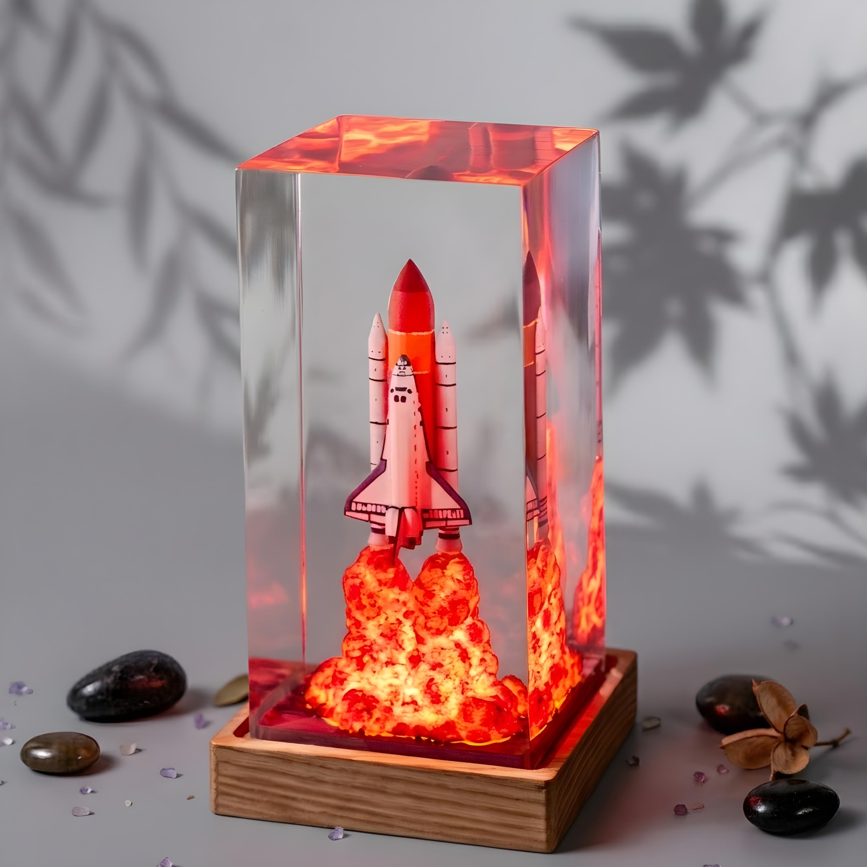 Space Shuttle Resin Lamp, NASA Shuttle Launch Light,– Cybertruck Diorama, Starlink Night Light, Futuristic Galaxy Decor Gift, Father's Day