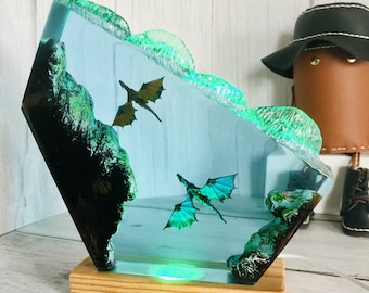 Ice vs Fire Dragon GOT, GOT, Resin Lamp, Epoxy and Wooden Night Lights, Lighting Home Decor,  Birthday Gifts