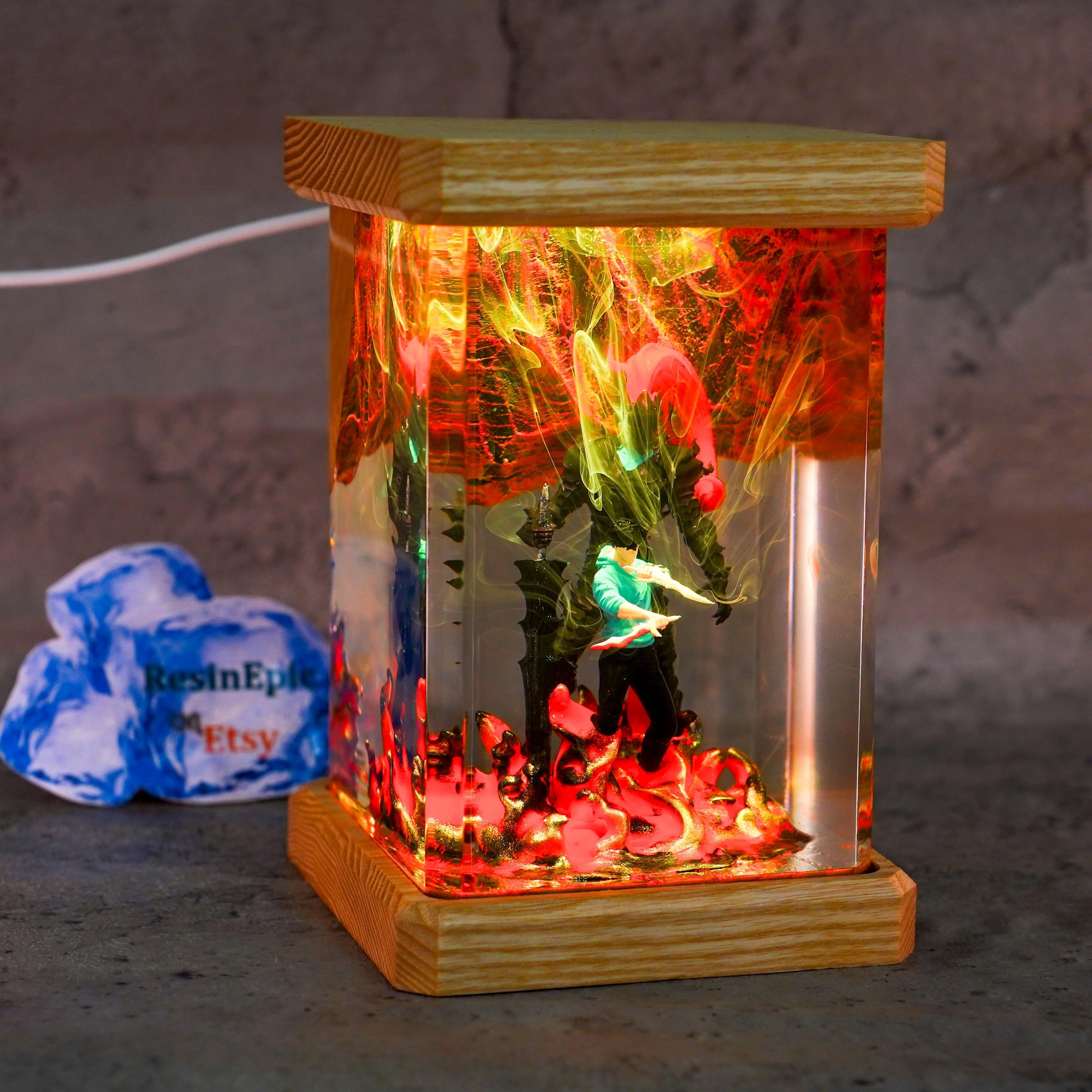 Shadow Warrior Resin Lamp – Fantasy Duo Night Light, Gaming Decor, Solo Leveling Shadow Warrior Resin Lamp – Sung Jin-Woo, mothers day gift