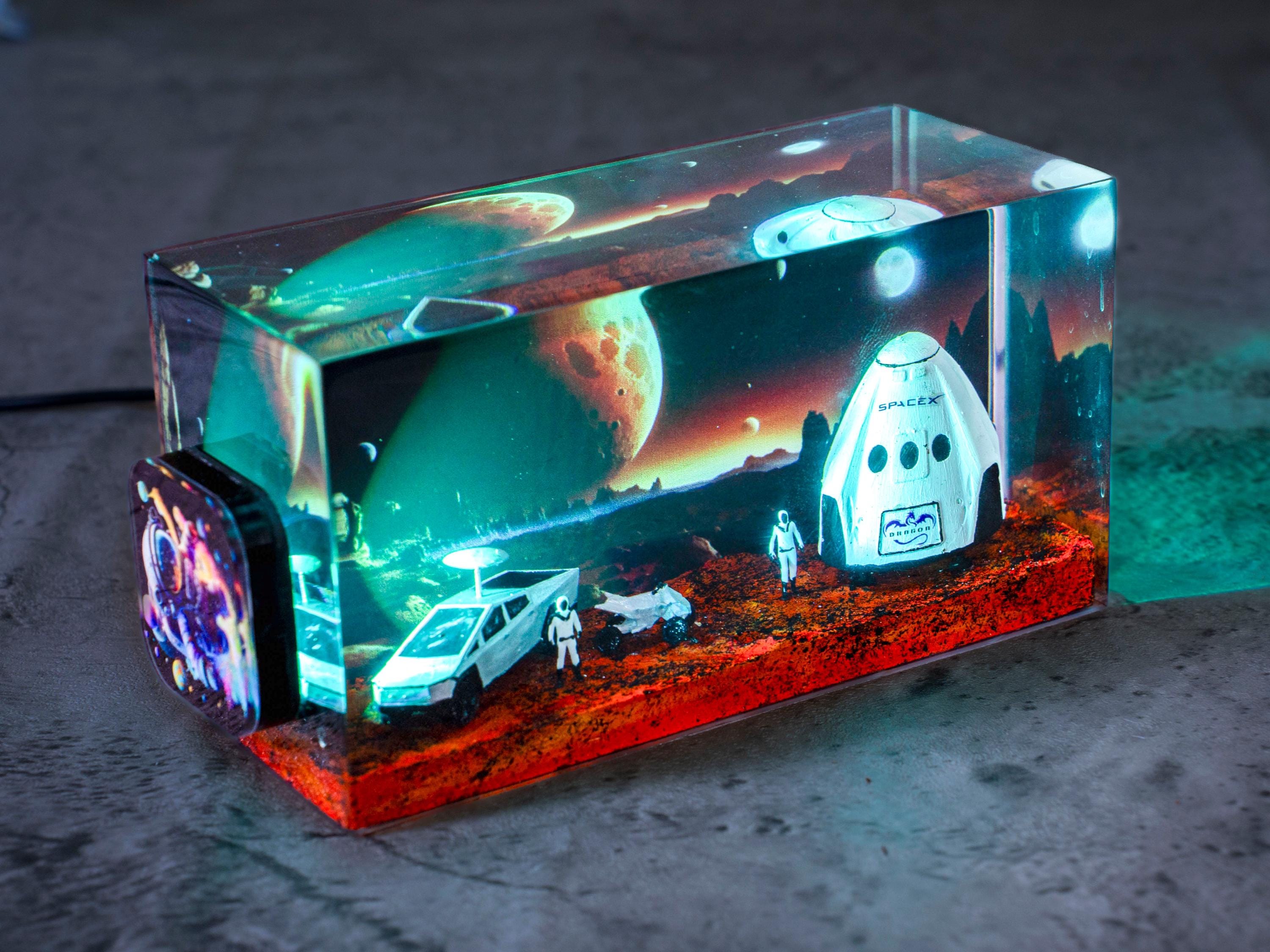 Space Shuttle Resin Lamp, NASA Shuttle Launch Light,– Cybertruck Diorama, Starlink Night Light, Futuristic Galaxy Decor Gift, Father's Day