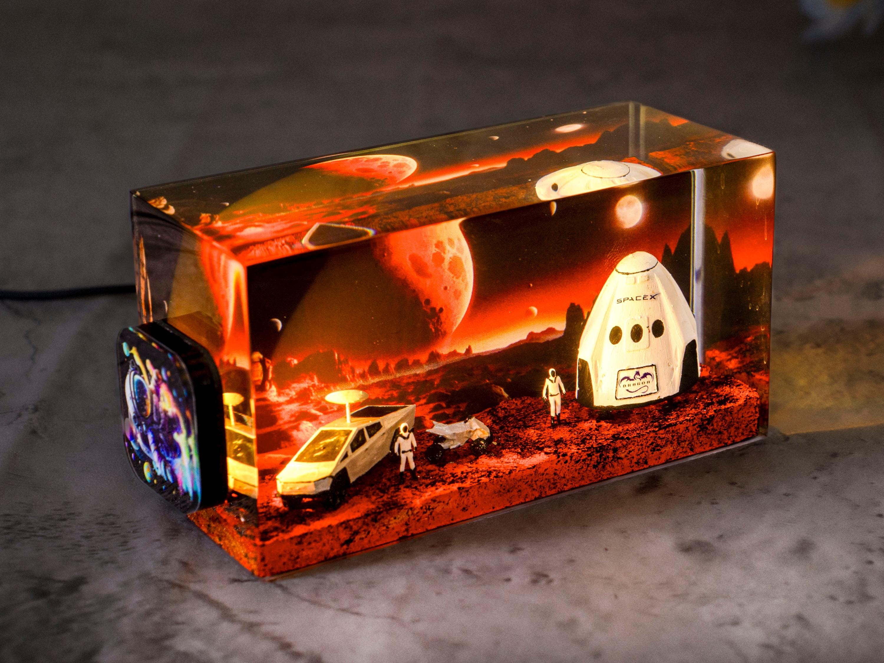 Space Shuttle Resin Lamp, NASA Shuttle Launch Light,– Cybertruck Diorama, Starlink Night Light, Futuristic Galaxy Decor Gift, Father's Day
