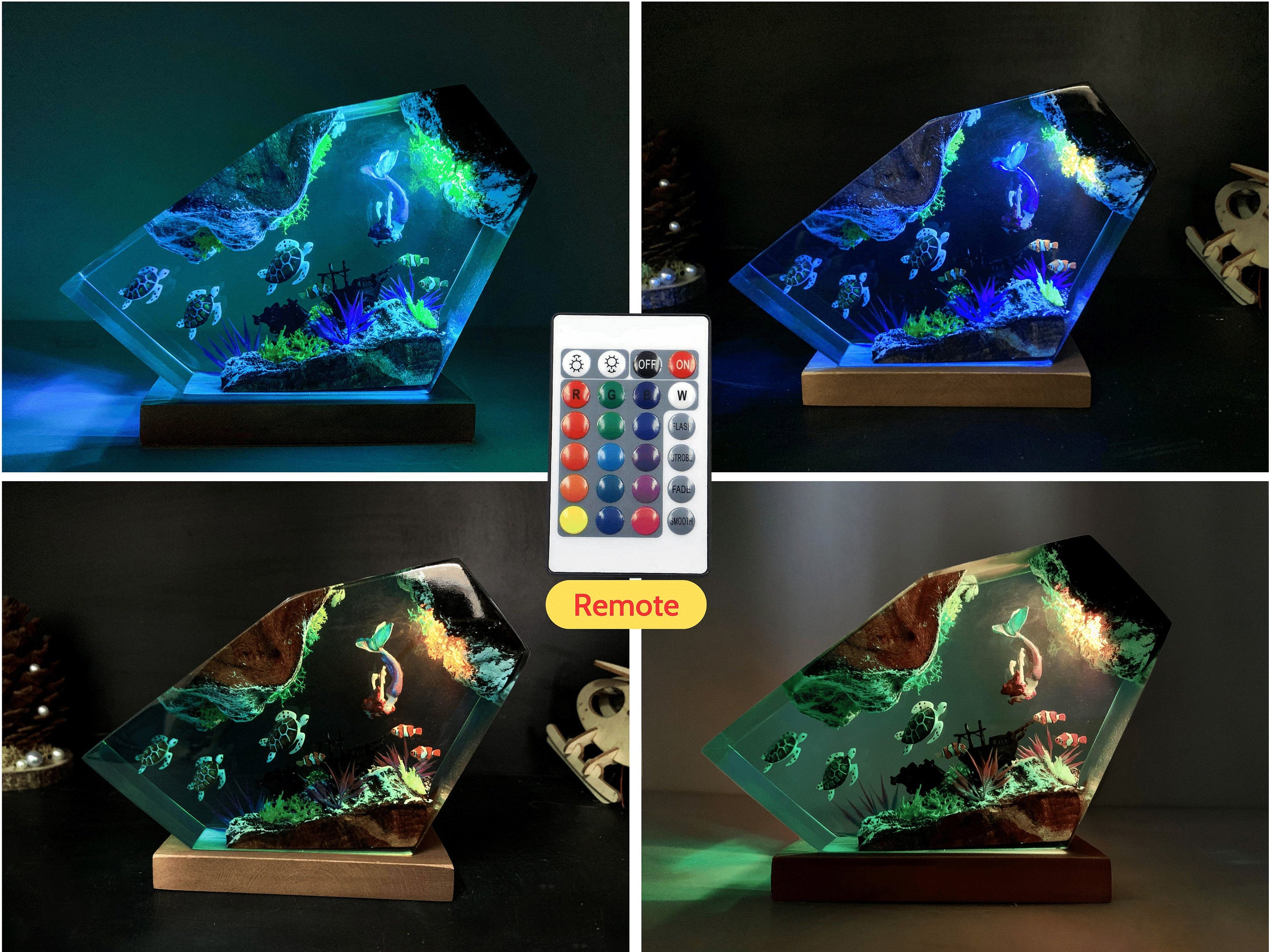 Turtle and Mermaid Resin night lights-  home decor, resin night light, desk lamp, gift for home, christmas gift
