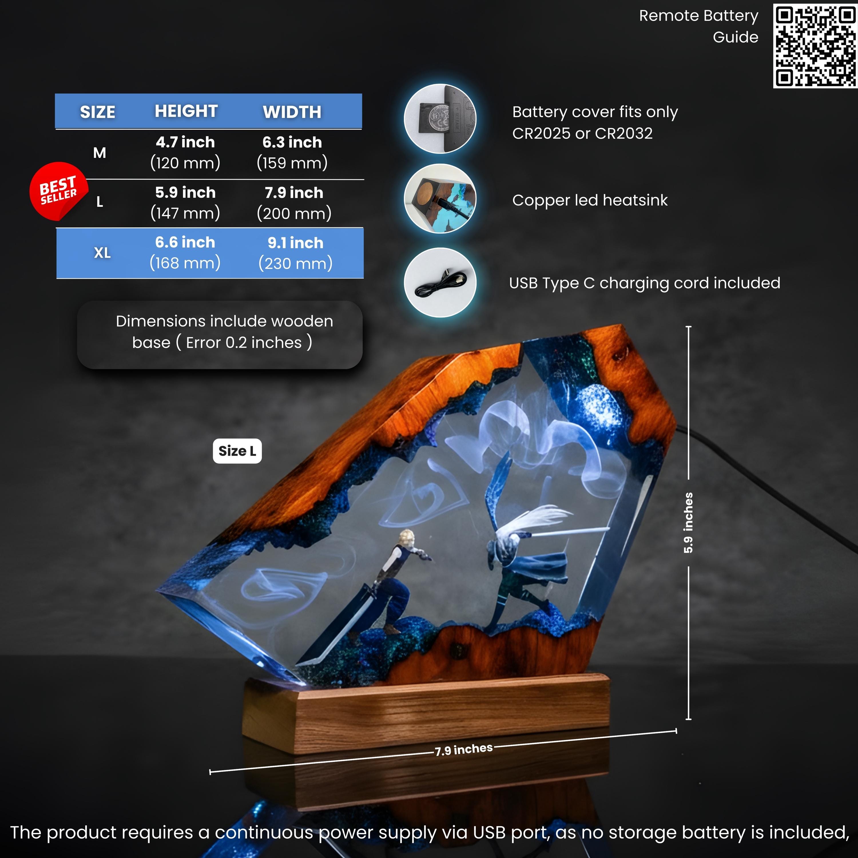 Custom Sephiroth and Cloud Resin Night Light, Epoxy Wood Night Lamp,  FF7 Collector Gift, father's day gift ideas