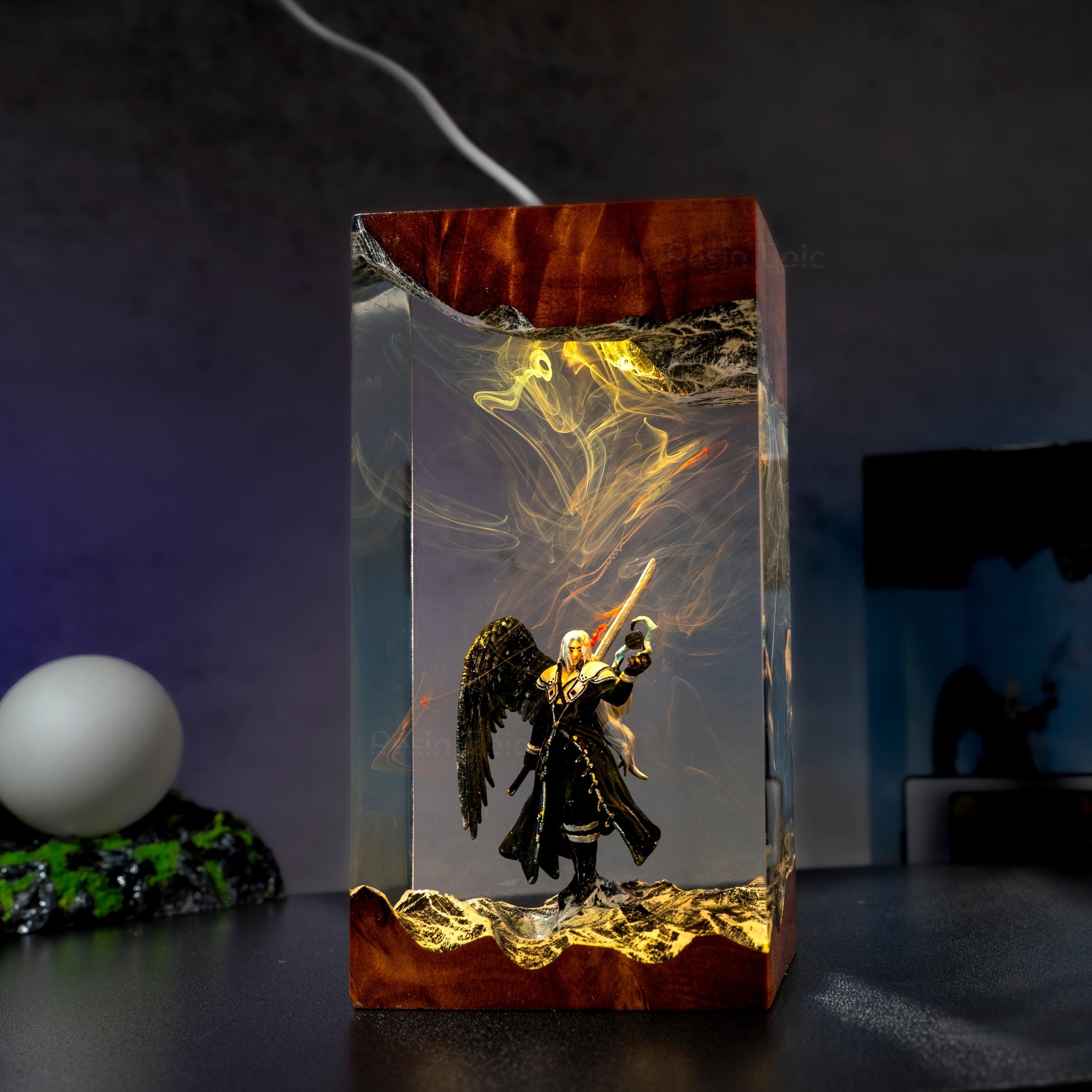 Custom Sephiroth and Cloud Resin Night Light, Epoxy Wood Night Lamp,  FF7 Collector Gift, father's day gift ideas