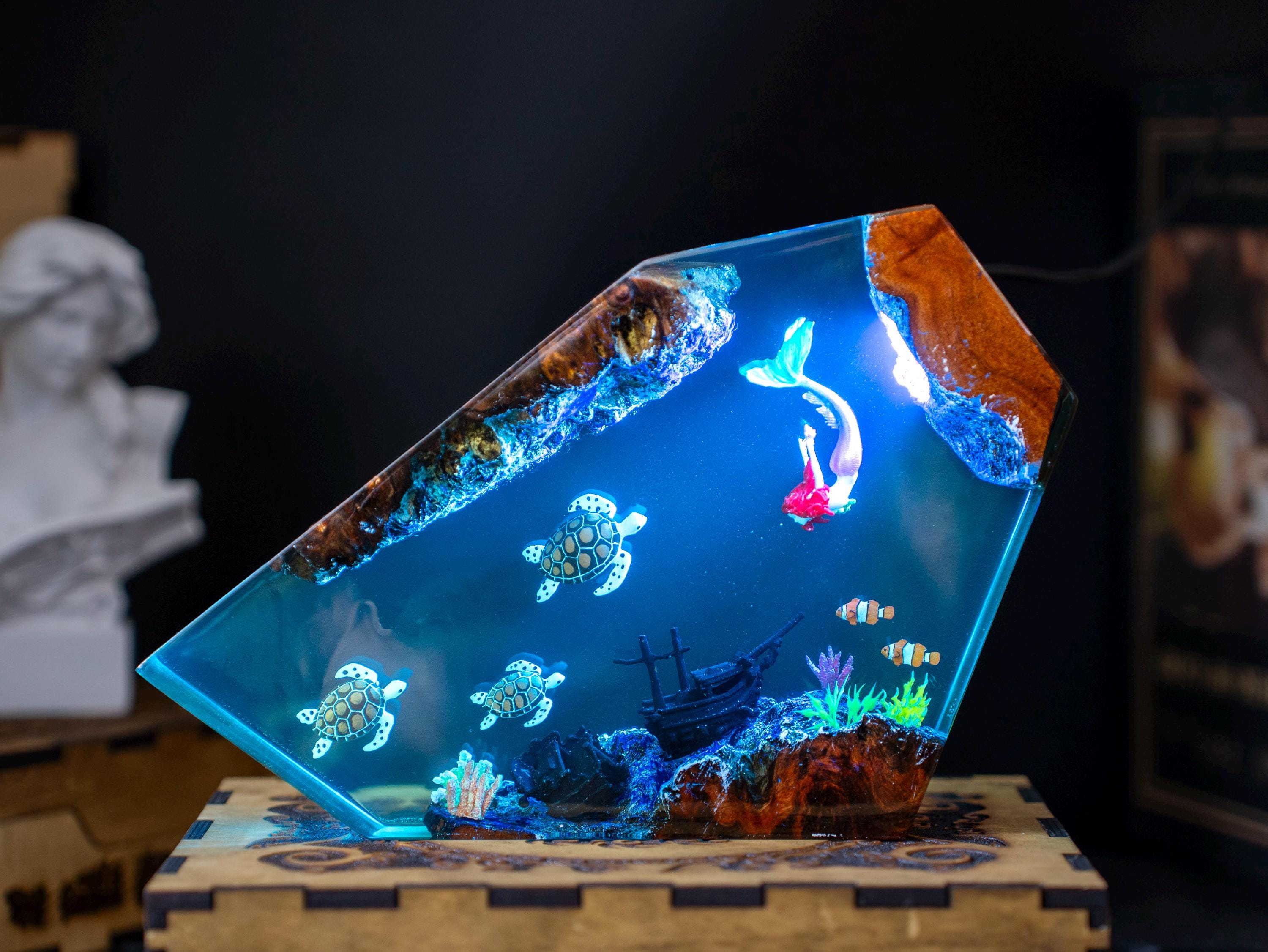 Turtle and Mermaid Resin night lights - Furniture and decor, resin lamp, gift for kid, Gift for mom, christmas gift