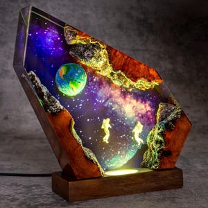 Interstellar Wood Lamp, Personalized Gift for Him, resin night light, Galaxy Night Light, Universe Lamp, Back to school gift