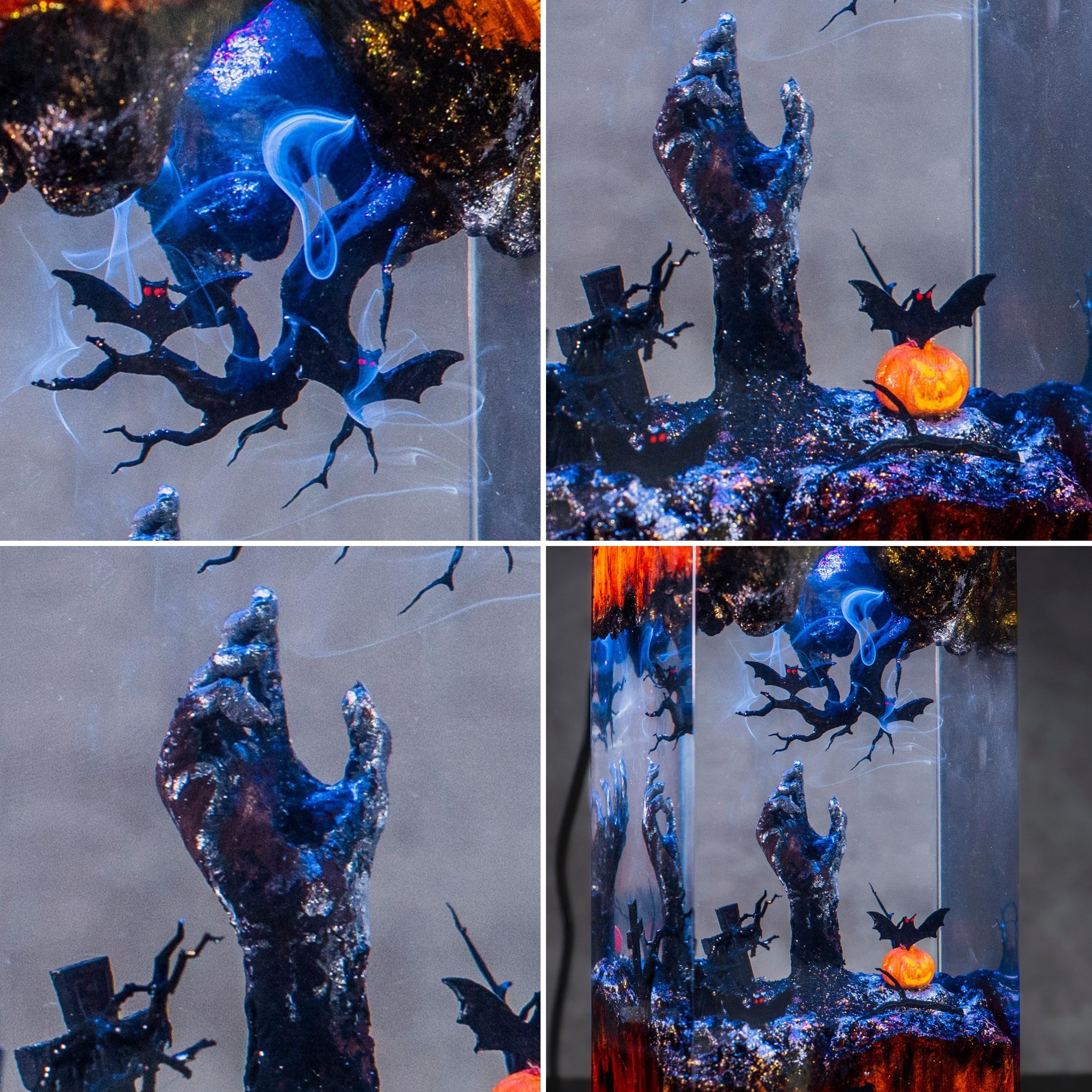 Halloween Resin Epoxy Night Lamp – Spooky Hand, Bats & Pumpkin Gothic Home Decor Light, Halloween light for decor