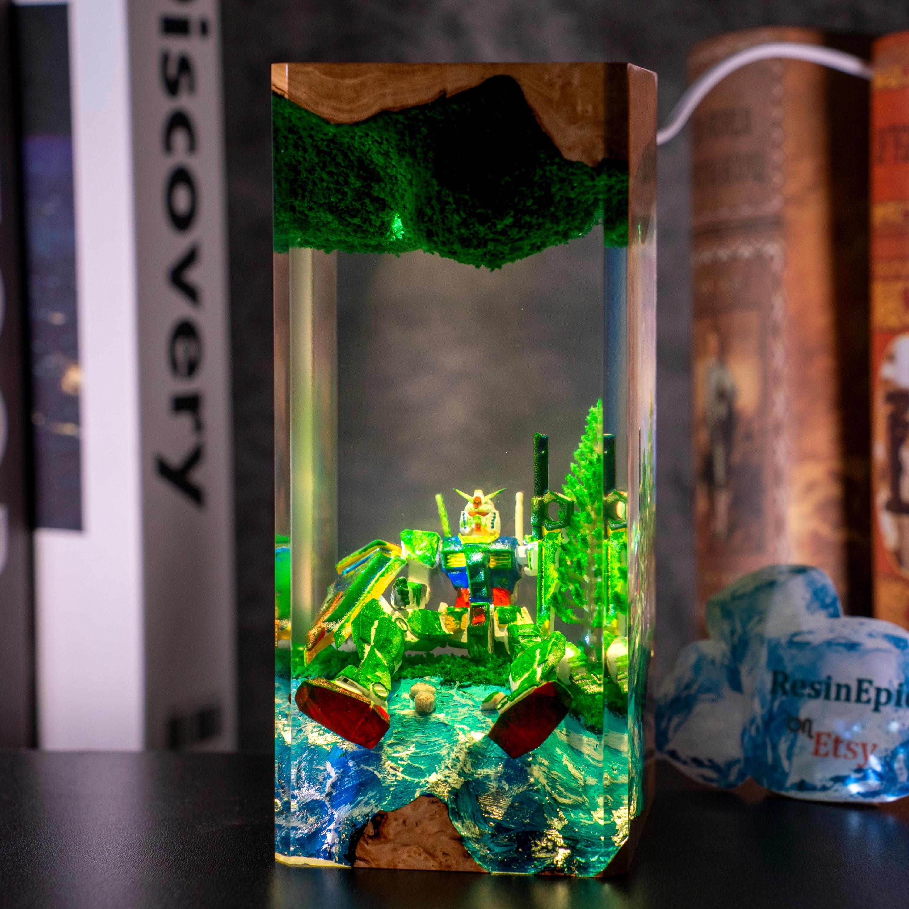 Rebirth Robot Resin Lamp – Handmade Mecha Diorama Light, Futuristic Anime Decor, Unique Gamer Gift for him