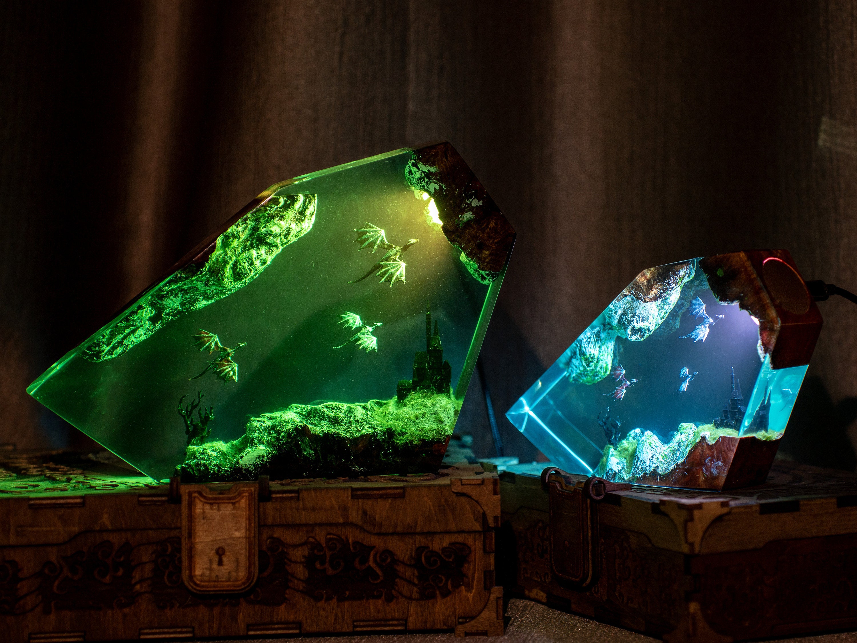 il_fullxfull.5863833047_s1if Dragons Resin Lamp – Handmade Night Light with Glowing Duo, 3D Dragon Table Lamp, Lighting Home decor, dragon lamp, gift for dad