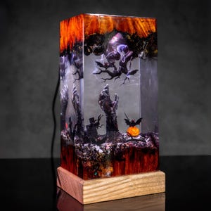 Halloween Resin Epoxy Night Lamp – Spooky Hand, Bats & Pumpkin Gothic Home Decor Light, Halloween light for decor