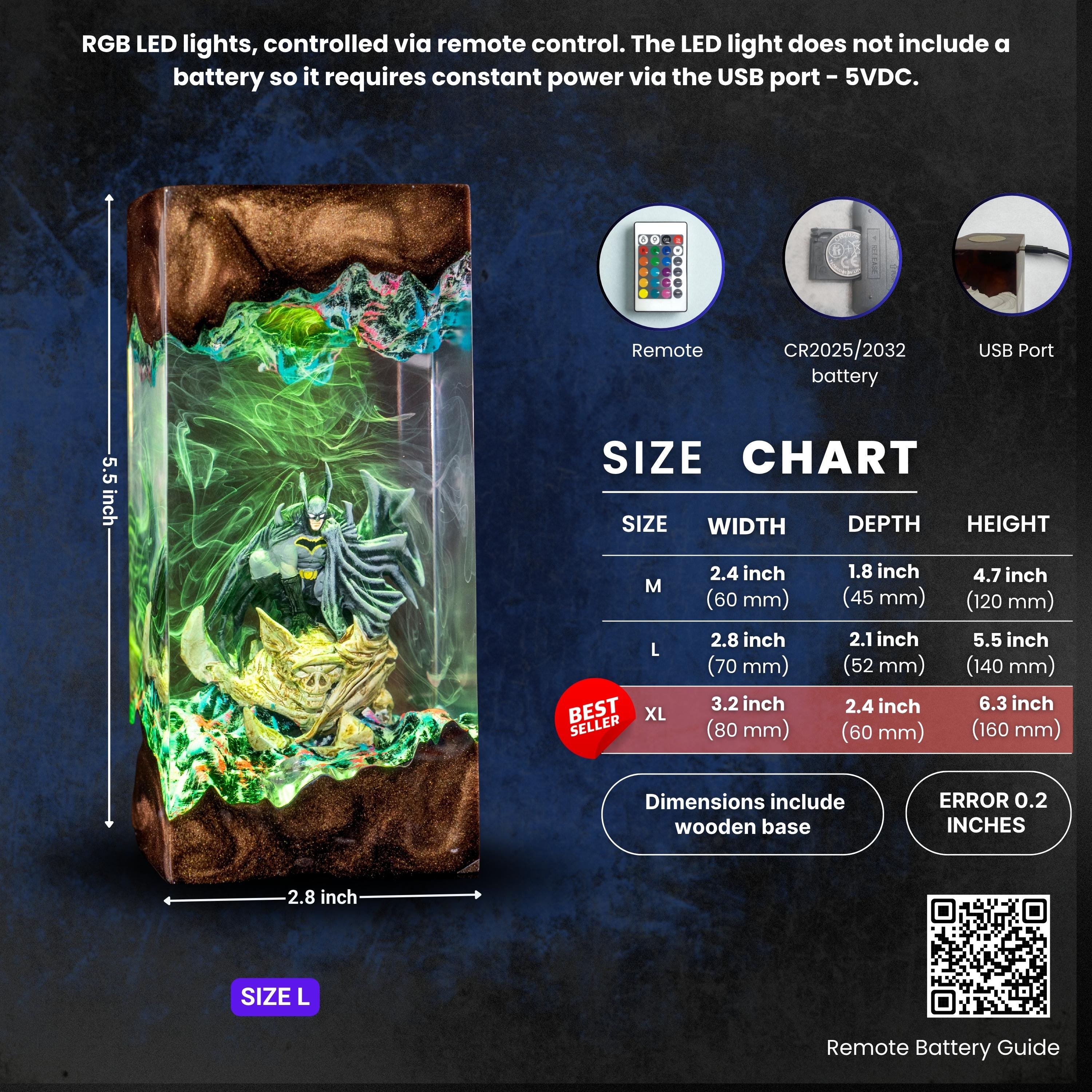 Batman Resin Lamp, DC Superhero Lamp, Unique Superhero Gift for him, DC Comic Epoxy Art Desk Decor Gift For Him, Jeff the Shark Resin Lamp