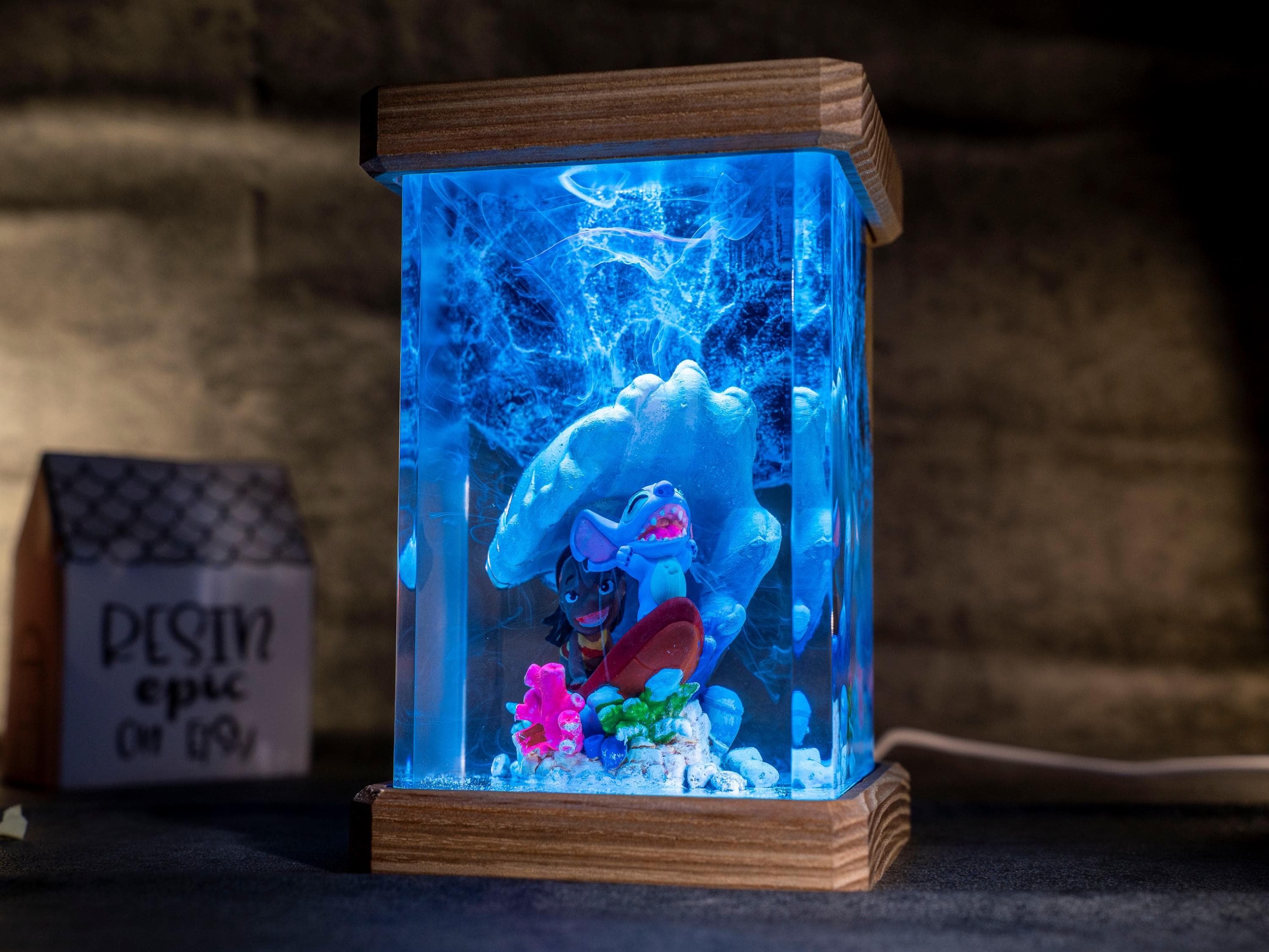 il_fullxfull.6813779442_7sgr Blue Alien Resin Night Light – Little Monster resin lamp, Custom Epoxy Lamp, Unique Gift for Kids, Bedroom & Playroom Decor, cute stich gift