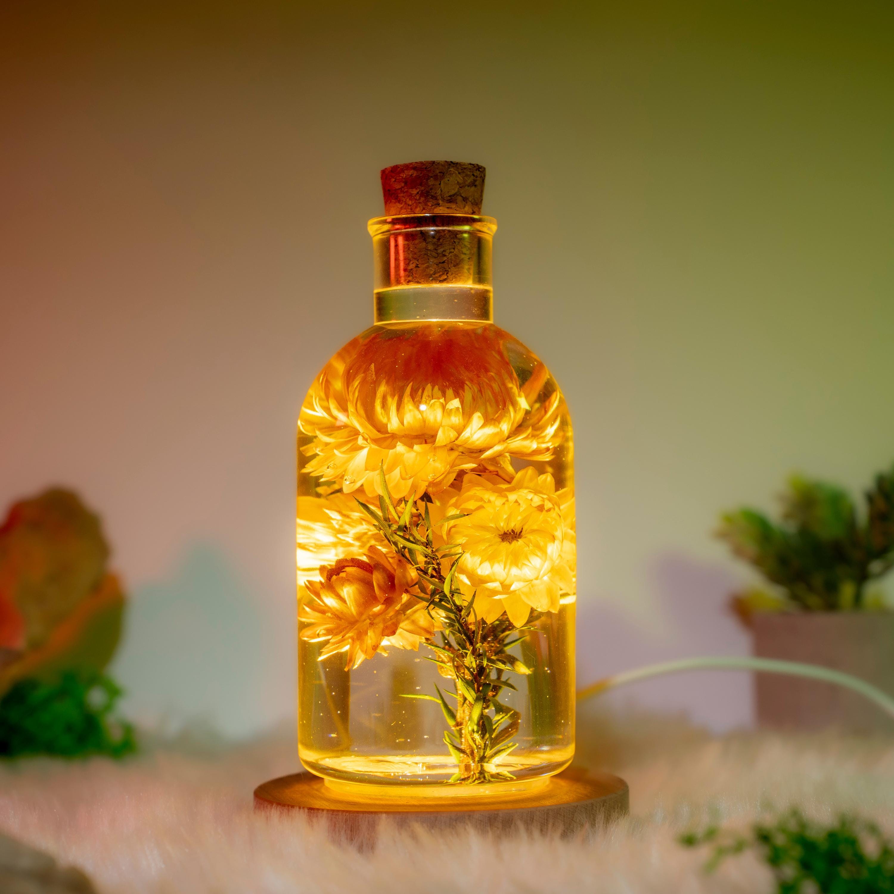 Immortal Flower epoxy lamp, Personalized wood engraved lamp, Romantic Flower Dome Lamp, Handmade Epoxy Lamp, Anniversary Gift