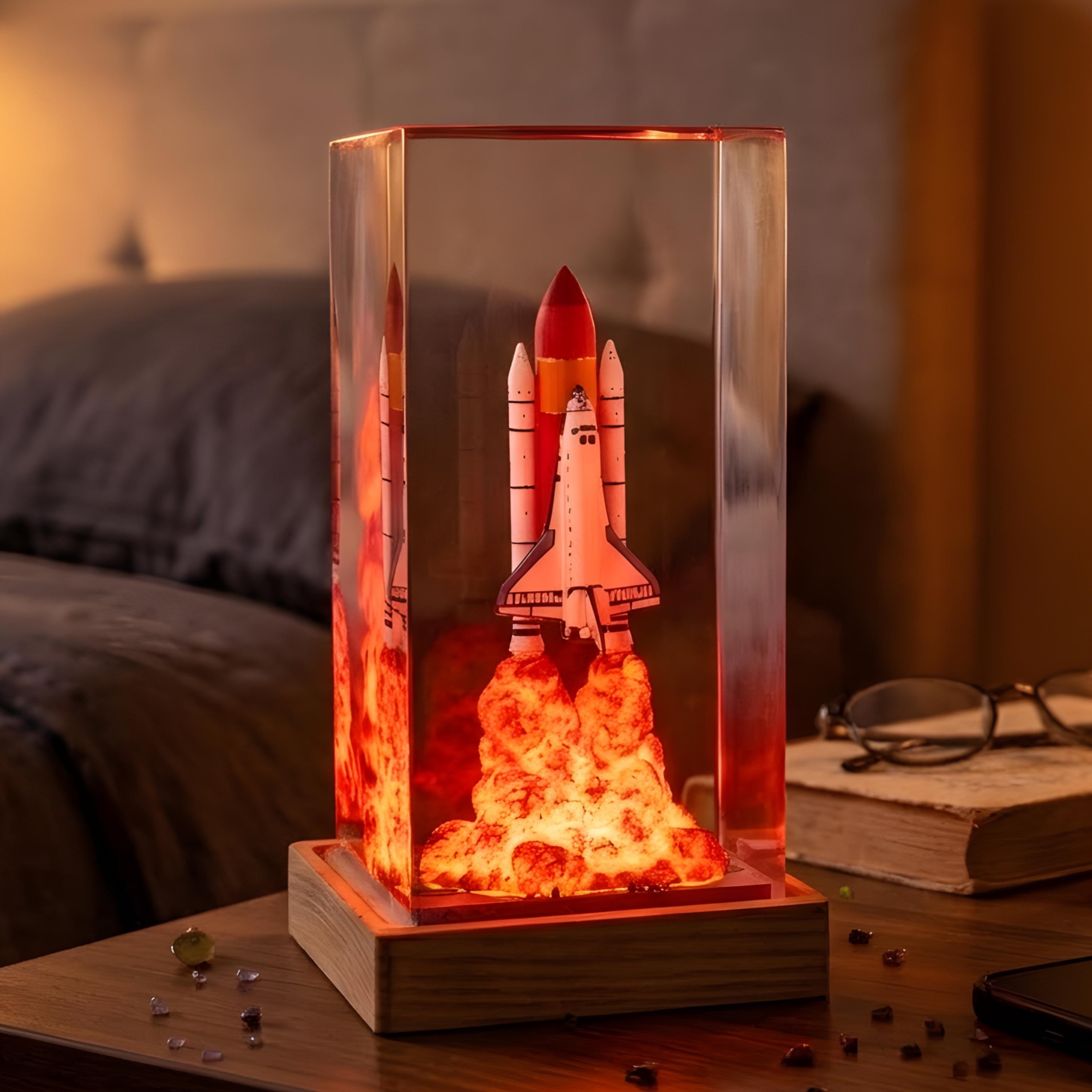 Space Shuttle Resin Lamp, NASA Shuttle Launch Light,– Cybertruck Diorama, Starlink Night Light, Futuristic Galaxy Decor Gift, Father's Day