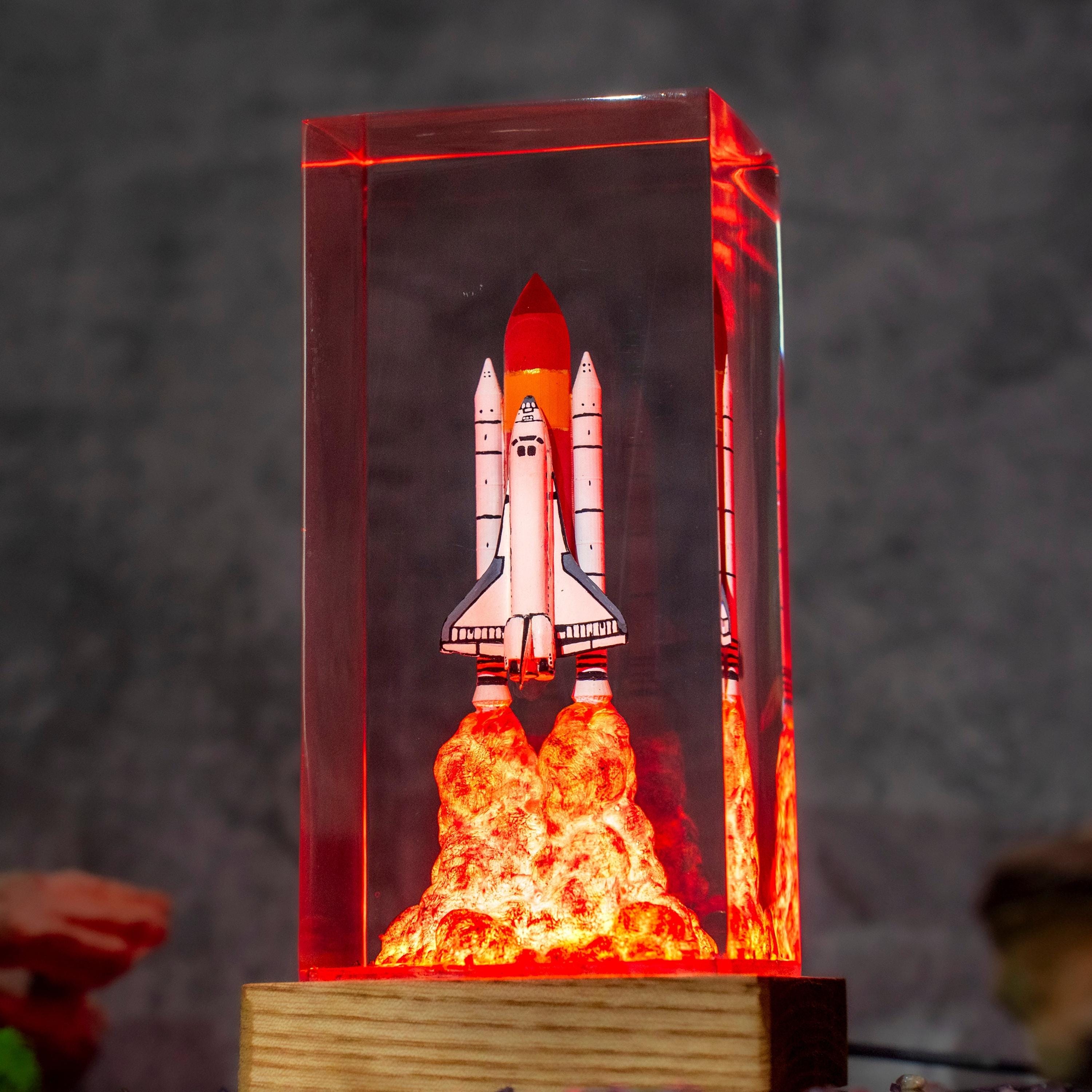 Space Shuttle Resin Lamp, NASA Shuttle Launch Light,– Cybertruck Diorama, Starlink Night Light, Futuristic Galaxy Decor Gift, Father's Day