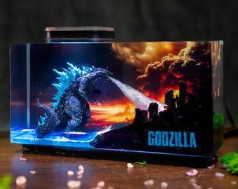 Handmade Beast Diorama Lamp – Atomic Breath Night Light, Kaiju