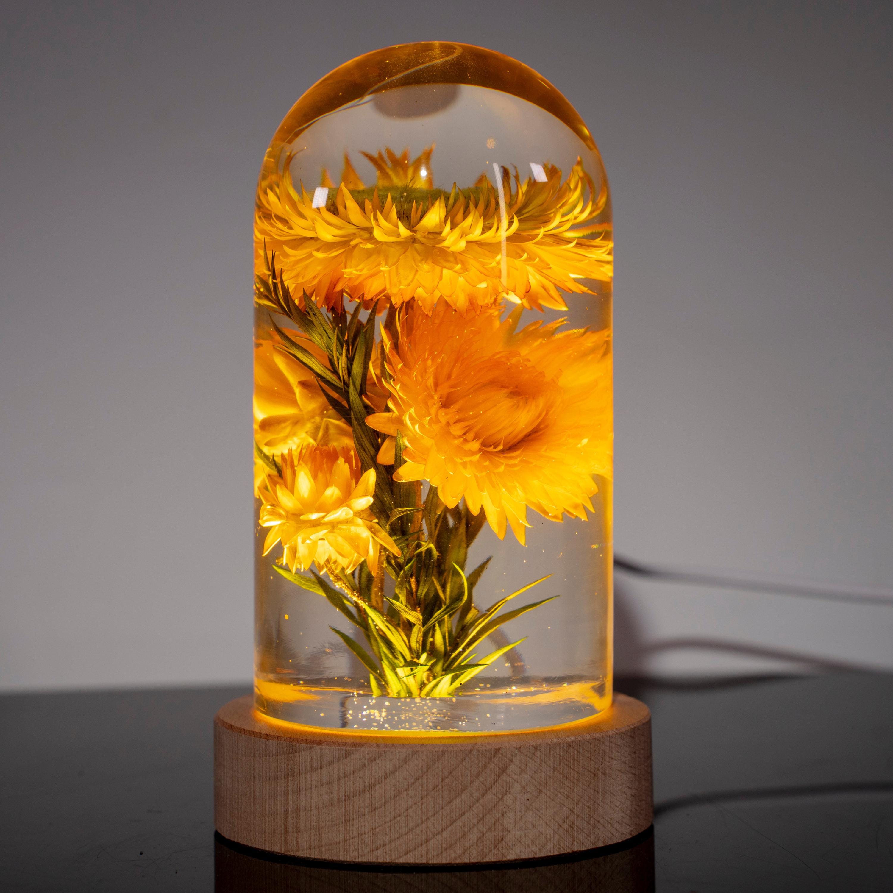 Immortal Flower epoxy lamp, Personalized wood engraved lamp, Romantic Flower Dome Lamp, Handmade Epoxy Lamp, Anniversary Gift